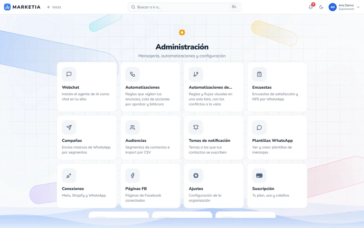 Area: Administration — Messaging, automations and organization settings.
