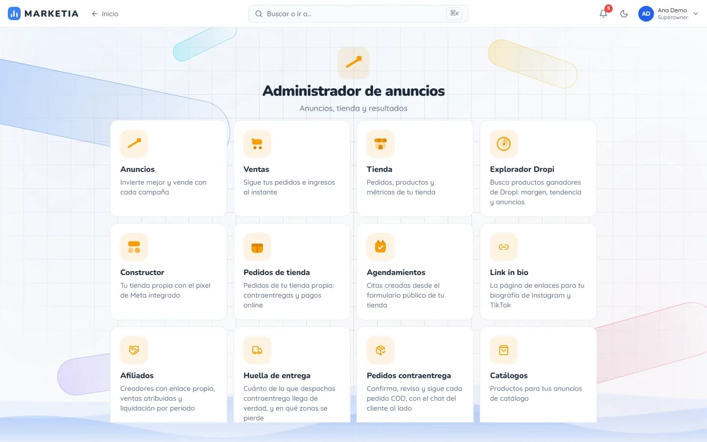 Area: Ads manager — Ads, store and results.