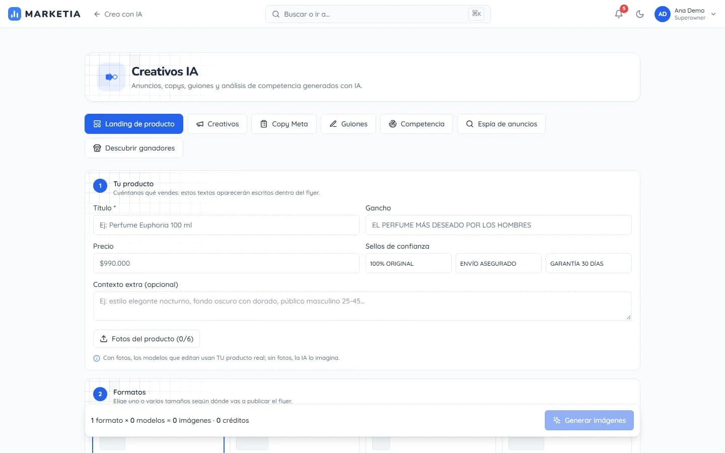 AI creatives — AI-generated ads, copy, scripts and competitor analysis.