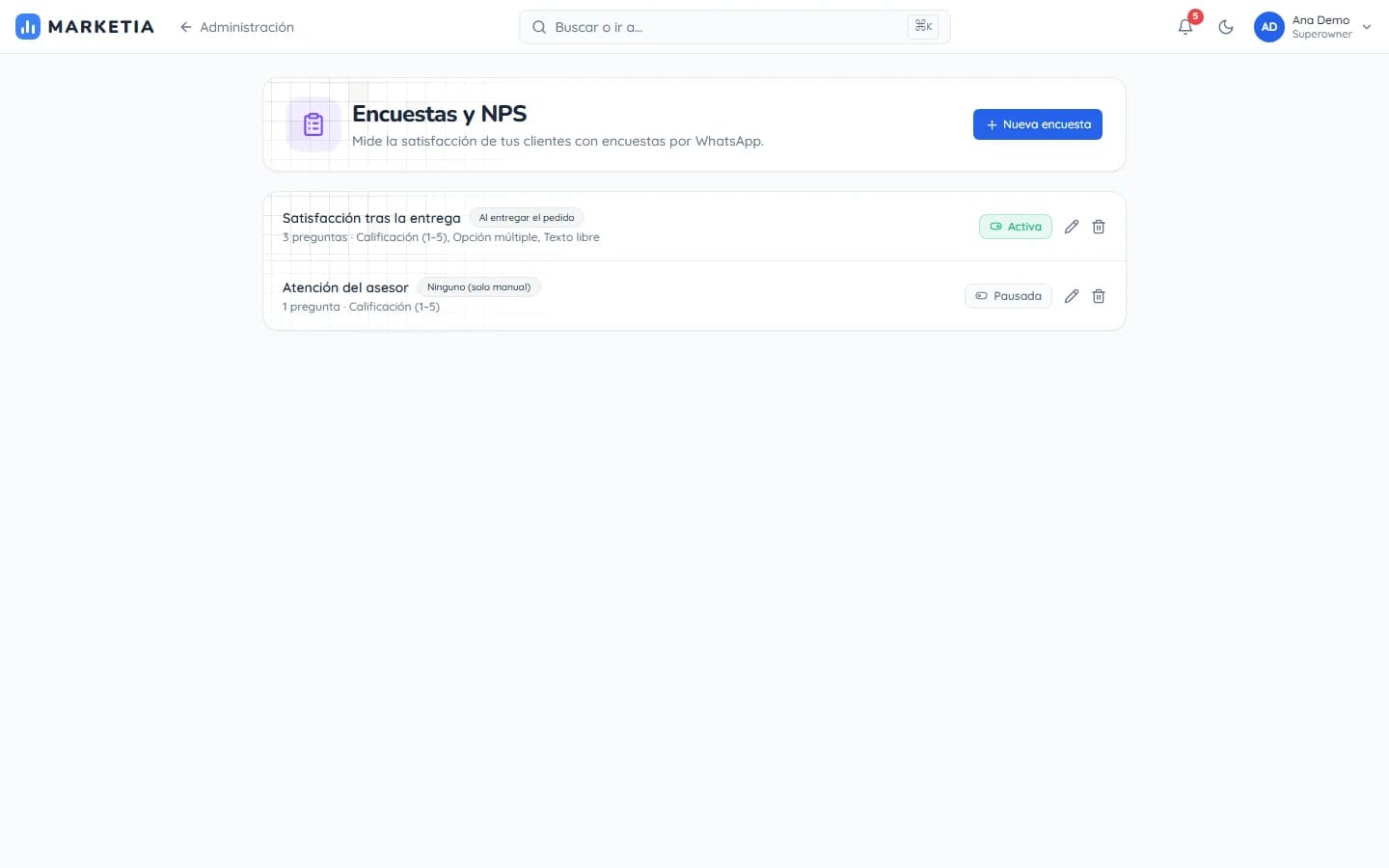 Surveys — Measure customer satisfaction with WhatsApp surveys.